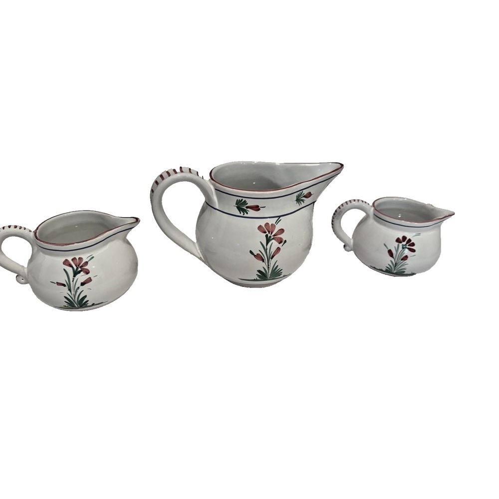 Sberna Deruta Italian Set Pitchers Hand Painted Pottery Vases Set of 3